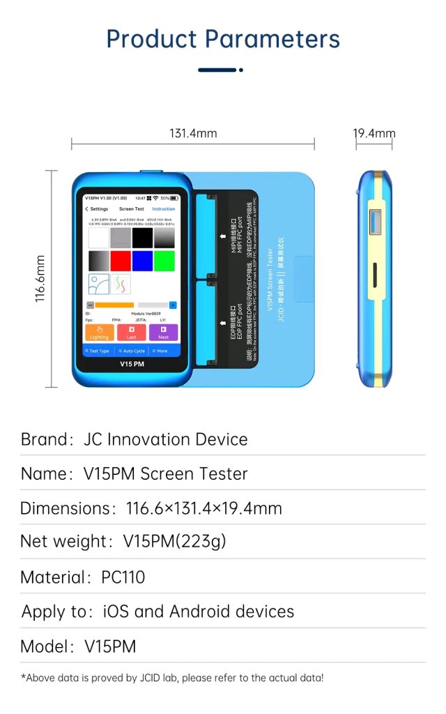 V15PM Ekran Test Cihazı — Tek Cihaz. Tüm Ekranlar.