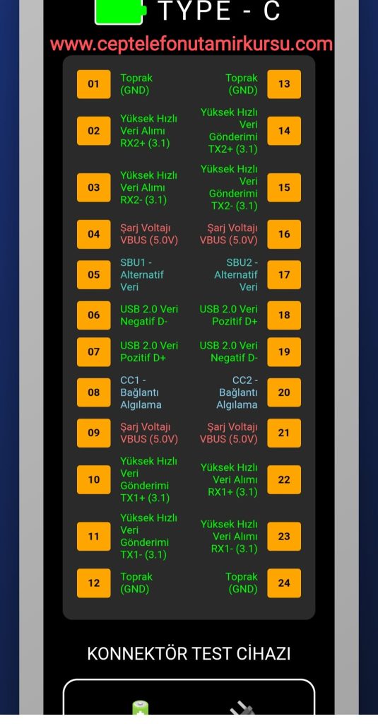USB Type-C TESTER PINOUT 1 2003 ten beri En iyi Cep Telefonu Tamir Kursu tailinsertiontester Cep Telefonu Tamir Kursu 0542 5856892 Teknik servis eğitimi