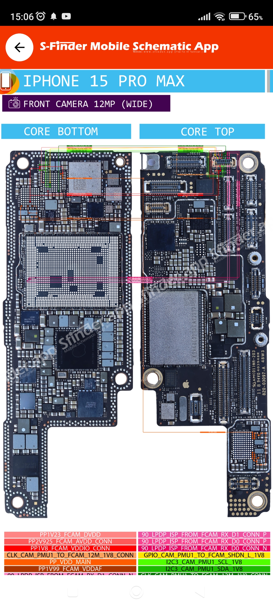 iPhone 15 Pro Max Anakart Şeması ve Ön Kamera Bağlantıları